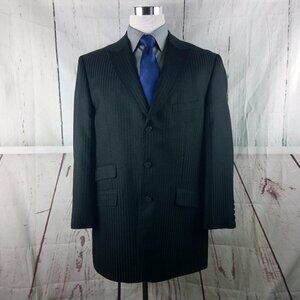 Vitaliano Super 150's 44L 3 Button Black Herringbone Striped Suit Blazer Jacket